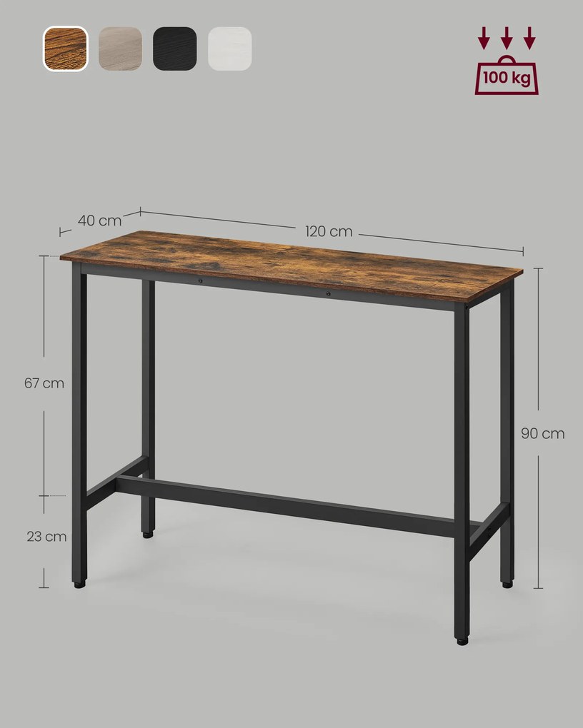 Mesa de bar retangular de design industrial 120x40x90cm (Bancos não incluídos) castanho vintage