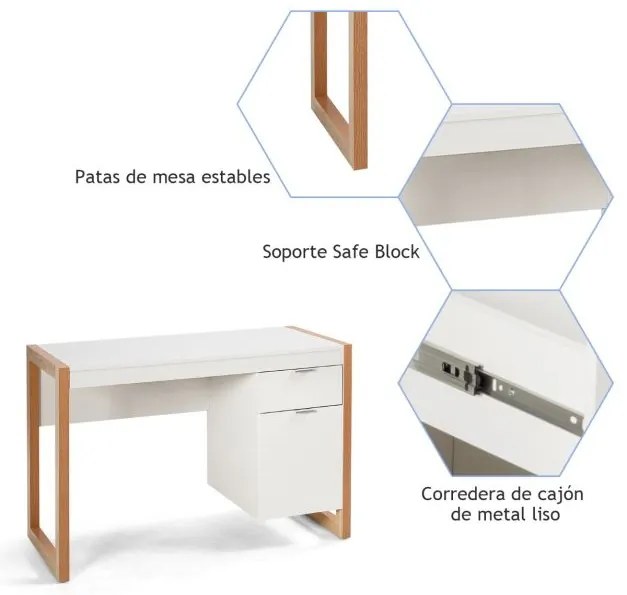 Secretária de computador elegante com armarios e gavetas 112,5 x 50 x 75 cm Branco