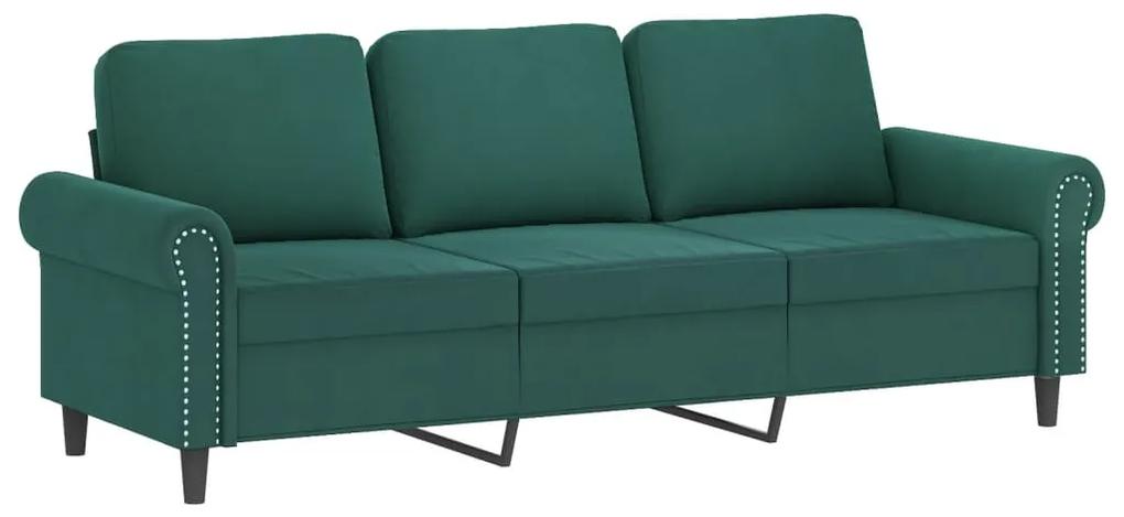 3 pcs conjunto de sofás com almofadões veludo verde-escuro