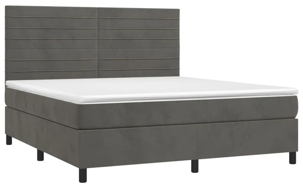 Cama box spring c/ colchão/LED 180x200cm veludo cinzento-escuro