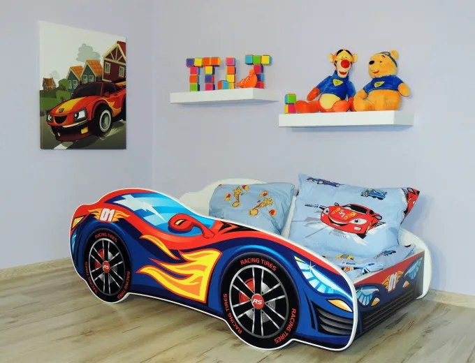 CAMA INFANTIL CRIANÇAS RACING CAR – RED-BLUE OFERTA COLCHÃO ESPUMA 160x80