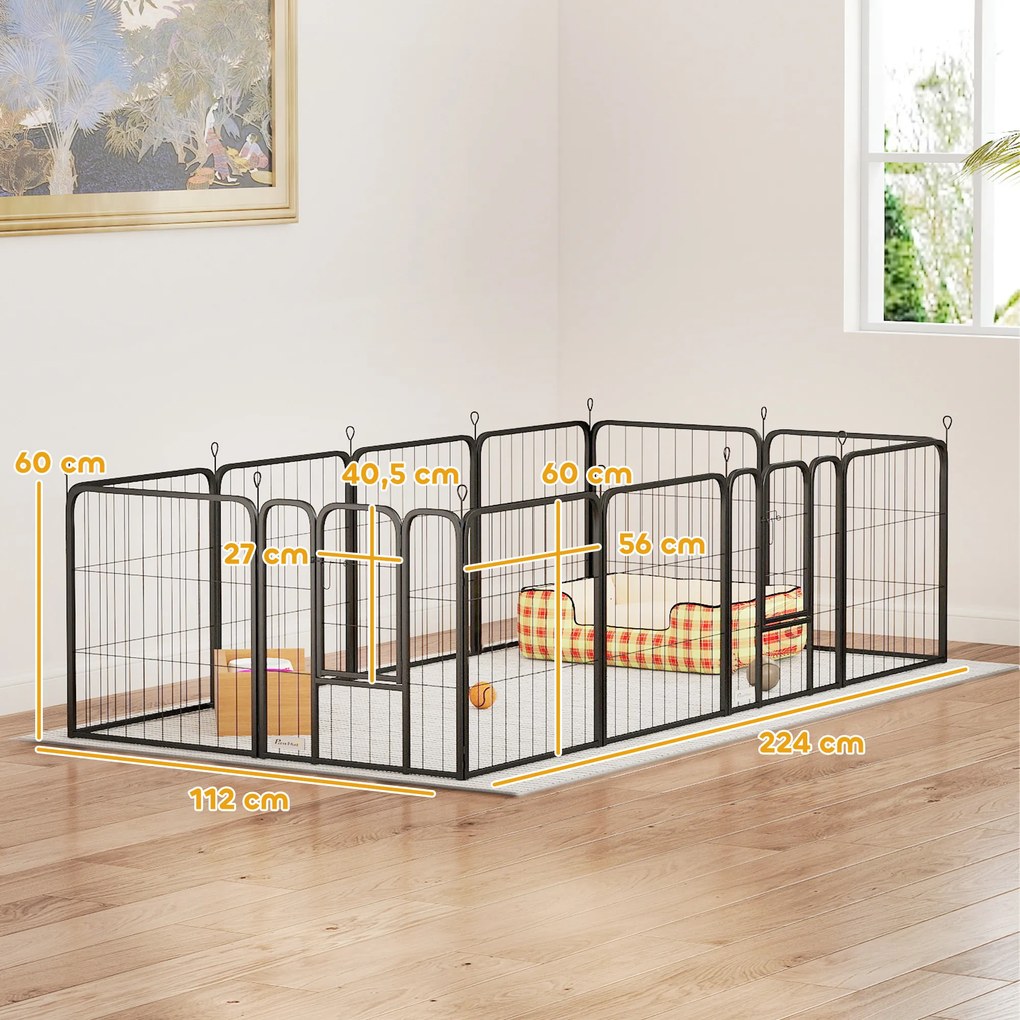 Parque para cães, recinto para cães com 12 painéis, modular e dobrável, em aço, com 2 portas, para cachorros, para interior e exterior, 60 cm de altur