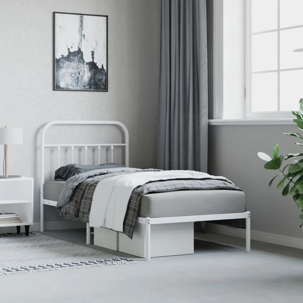 Estrutura de cama com cabeceira 90x200 cm metal branco