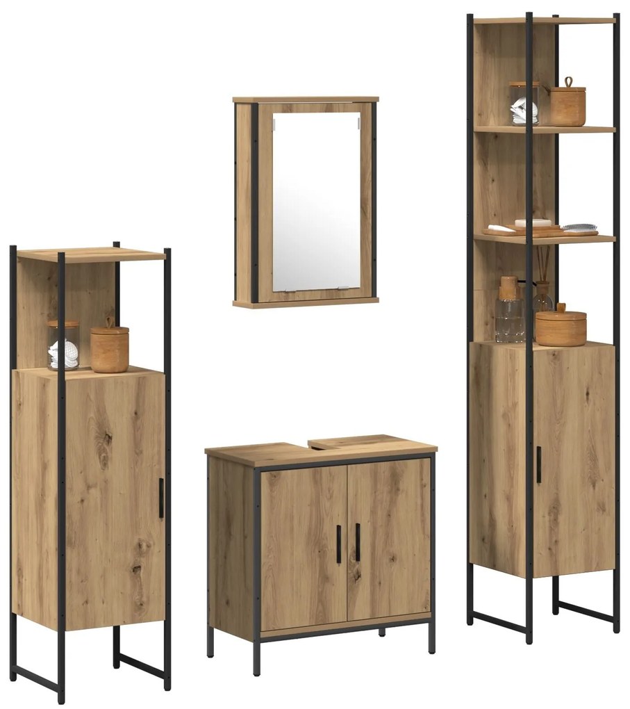 Conjunto de Mobiliário para Banheiro de 4 Peças em Carvalho Artisan e