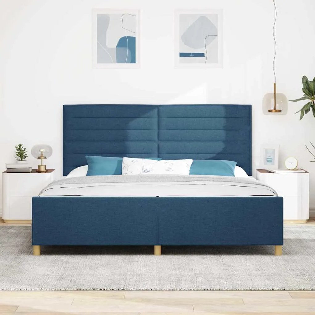 Cama vidaXL Azul 200x200 cm Tecido
