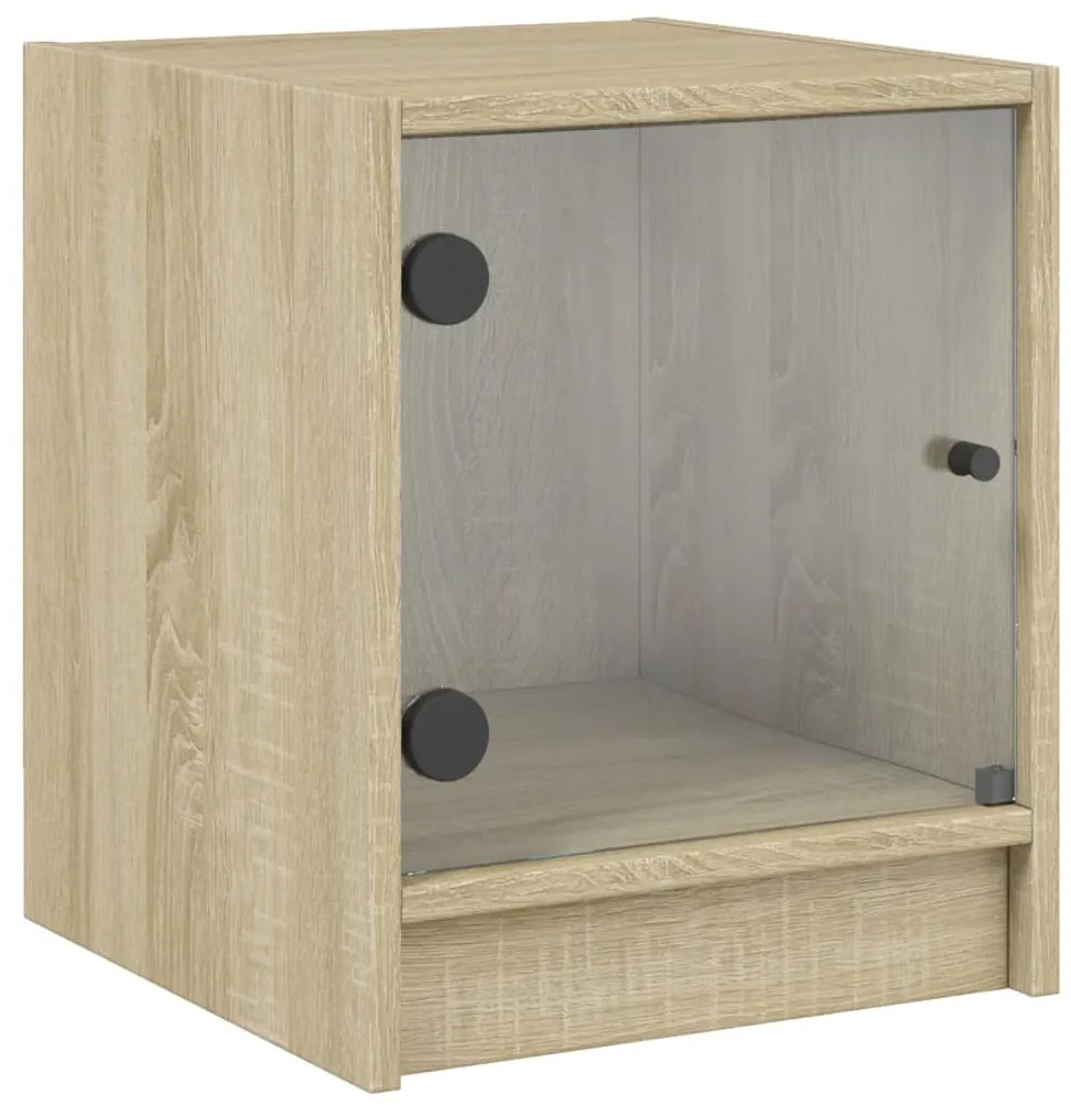 Mesa cabeceira c/ portas vidro 2 pcs 35x37x42cm carvalho sonoma