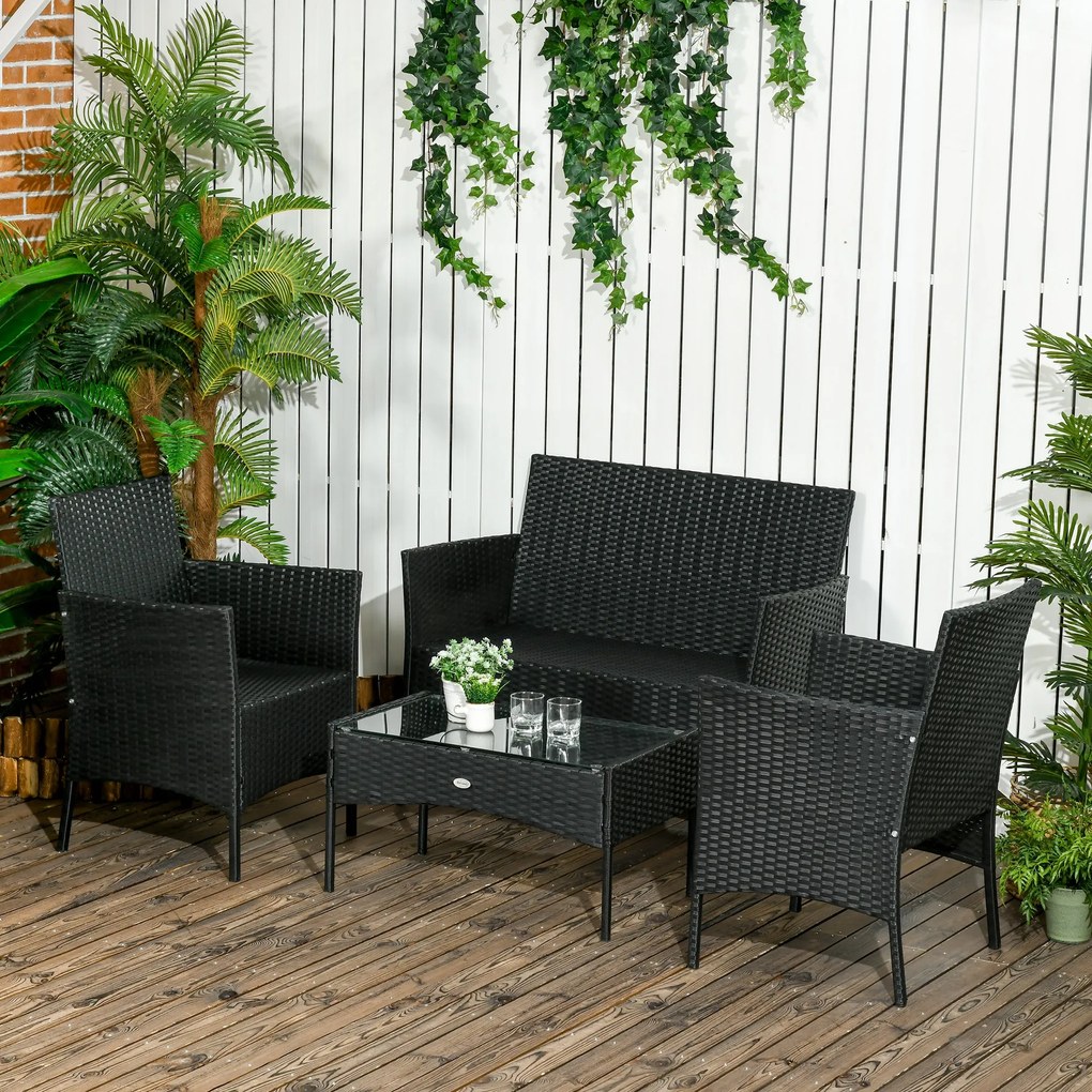 Conjunto de Jardim de Vime Sintético Conjunto de 4 Peças Móveis de Jar