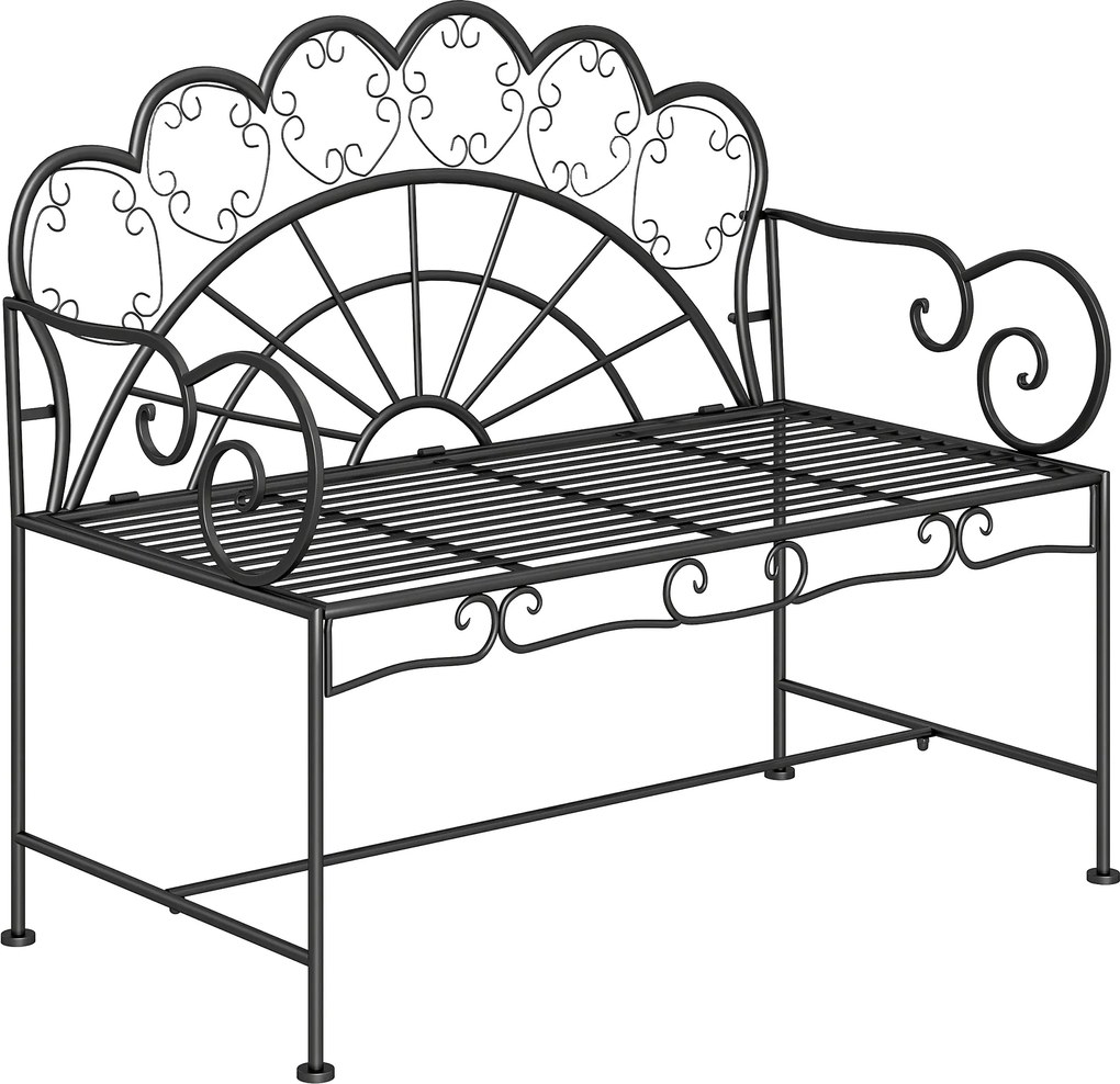 Outsunny Banco de jardim 2 lugares robusto, banco de parque resistente à ferrugem, para terraço, jardim e áreas externas 107cm x 55,5cm x 92cm, Preto | Aosom Portugal