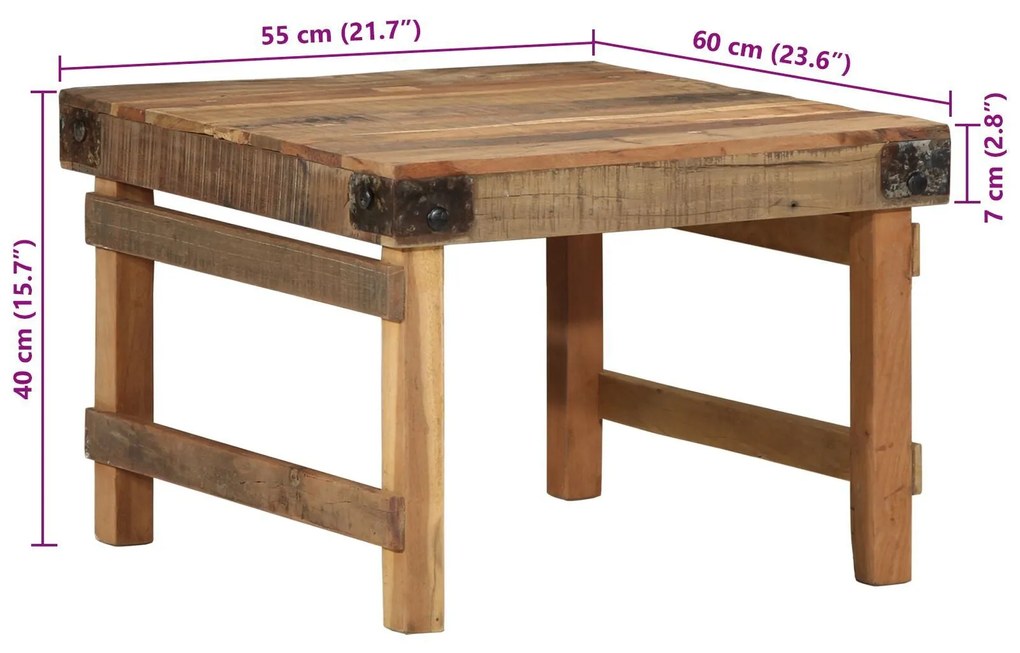 Mesa de Centro 55x60x40 cm Madeira Sólida Recuperada