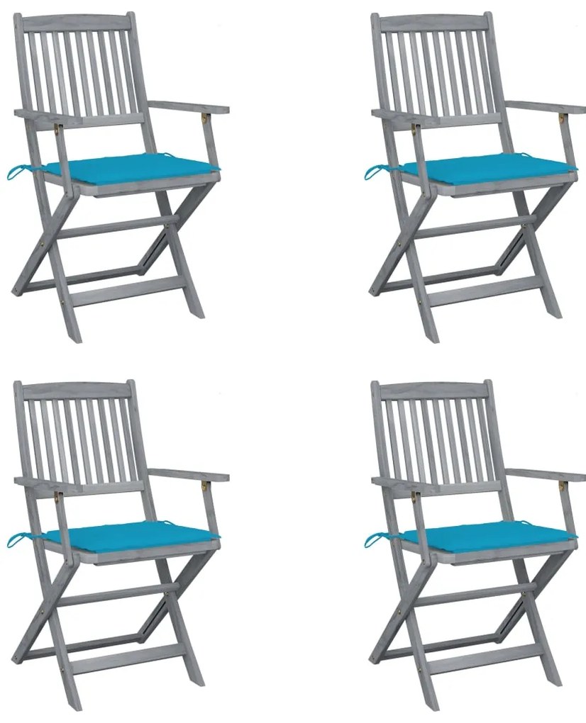 vidaXL Cadeiras exterior dobráveis c/ almofadões 4 pcs acácia maciça