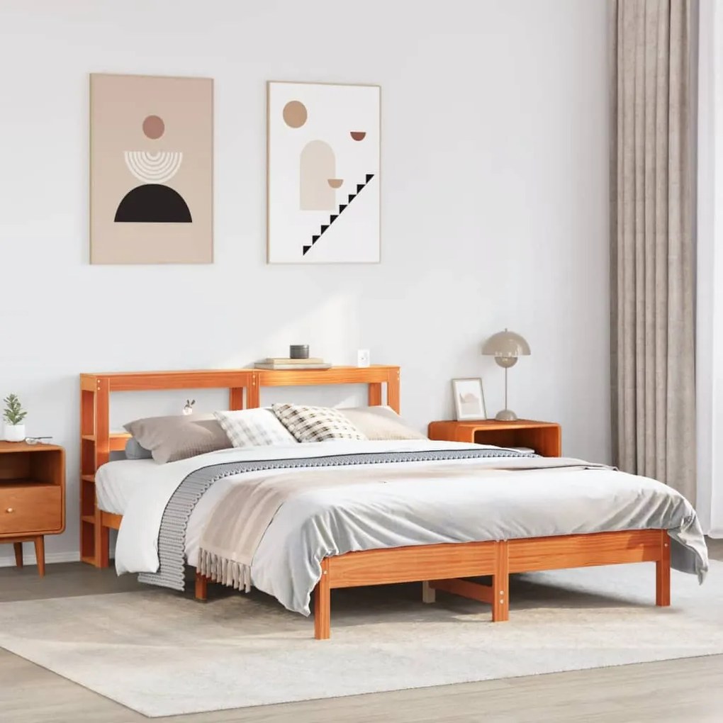 vidaXL Cama sem colchão 160x200 cm madeira pinho maciço castanho-mel