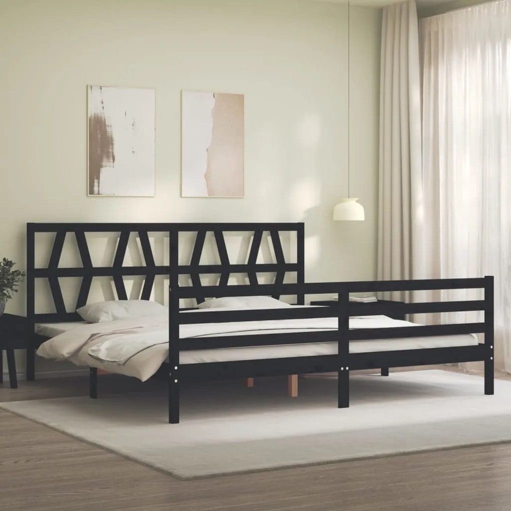 Estrutura de cama com cabeceira 200x200 cm madeira maciça preto