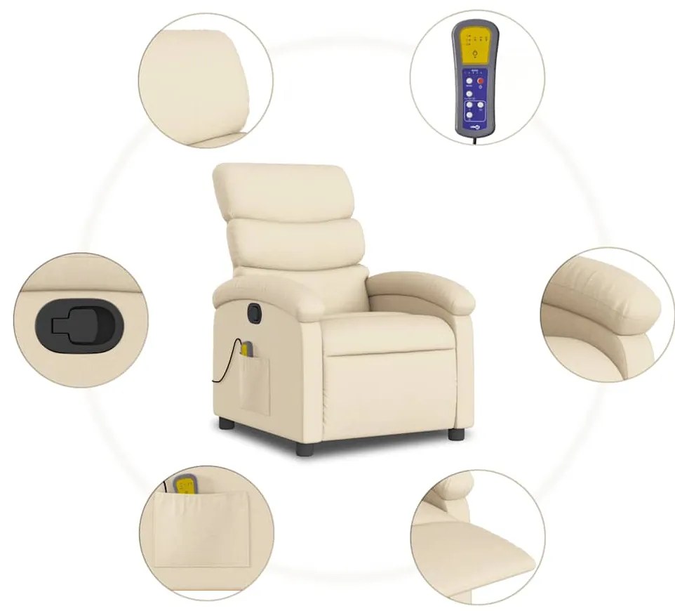 Poltrona de massagens reclinável tecido cor creme