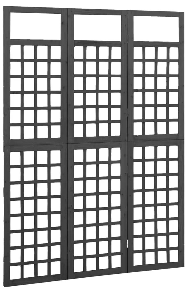 Biombo/treliça 3 painéis abeto maciço 121x180 cm preto