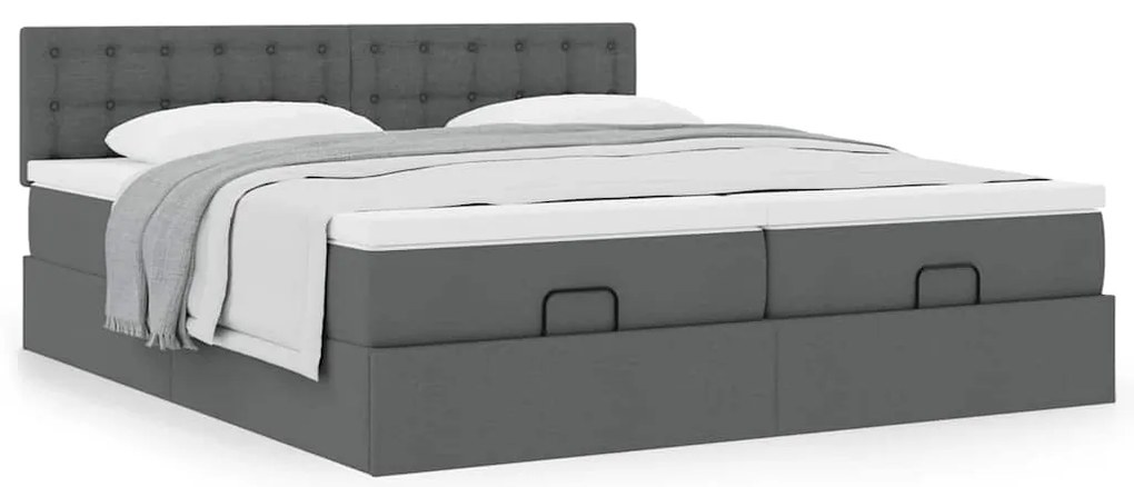 Estrutura de cama otomana com colchões tecido cinzento escuro