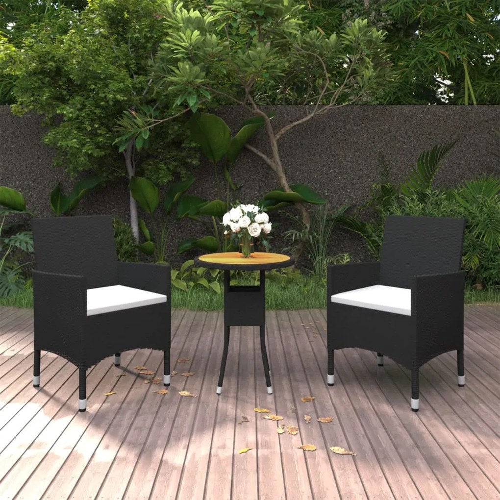 3058462 vidaXL 3 pcs conjunto de jantar para jardim vime PE preto