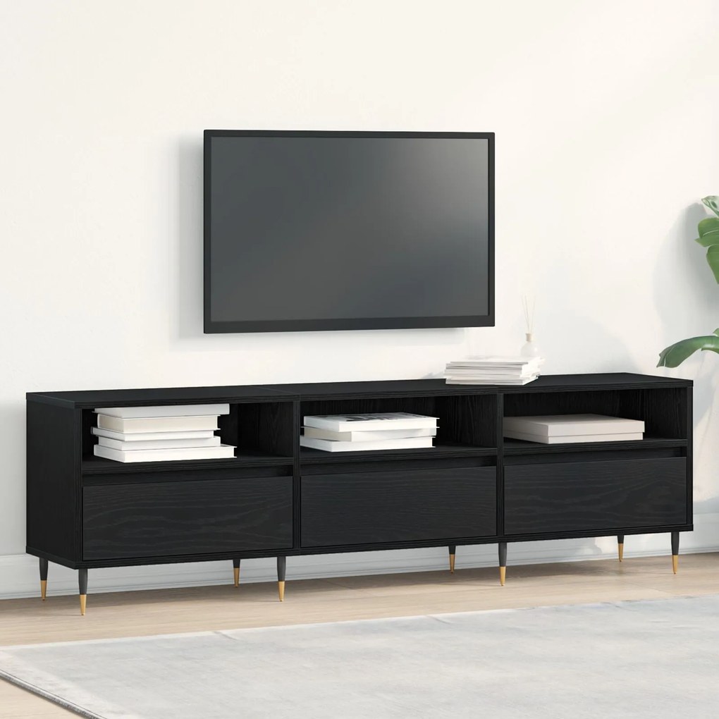 Armário para TV vidaXL Preto Carvalho 150x30x44,5 cm Madeira Reestrutu