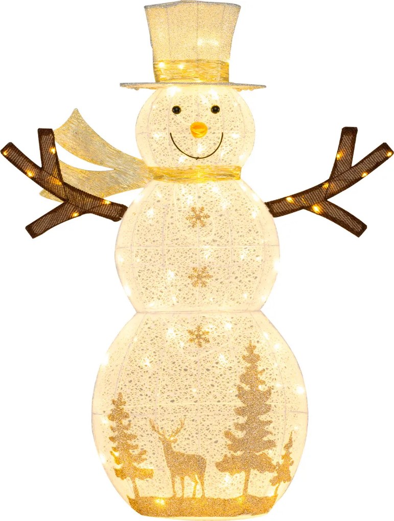 Boneco de neve 3D iluminado pré-iluminado com 100 luzes LED 109 cm x 32 cm x 141 cm para interior e exterior com chapéu e cachecol branco