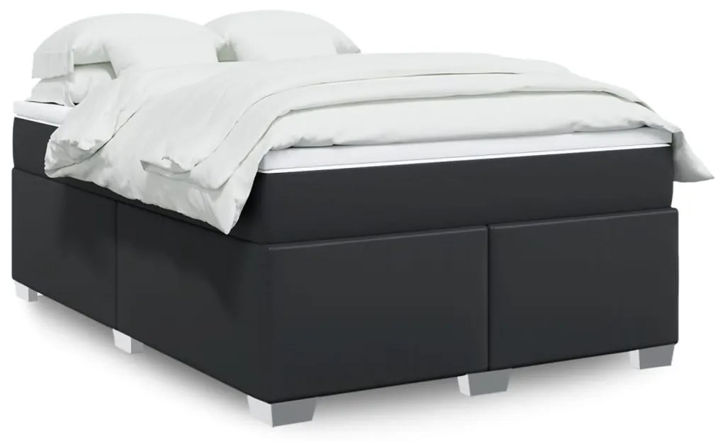 vidaXL Cama com molas/colchão 140x190 cm couro artificial preto