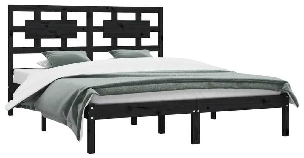 Estrutura de cama super king 180x200 cm pinho maciço preto