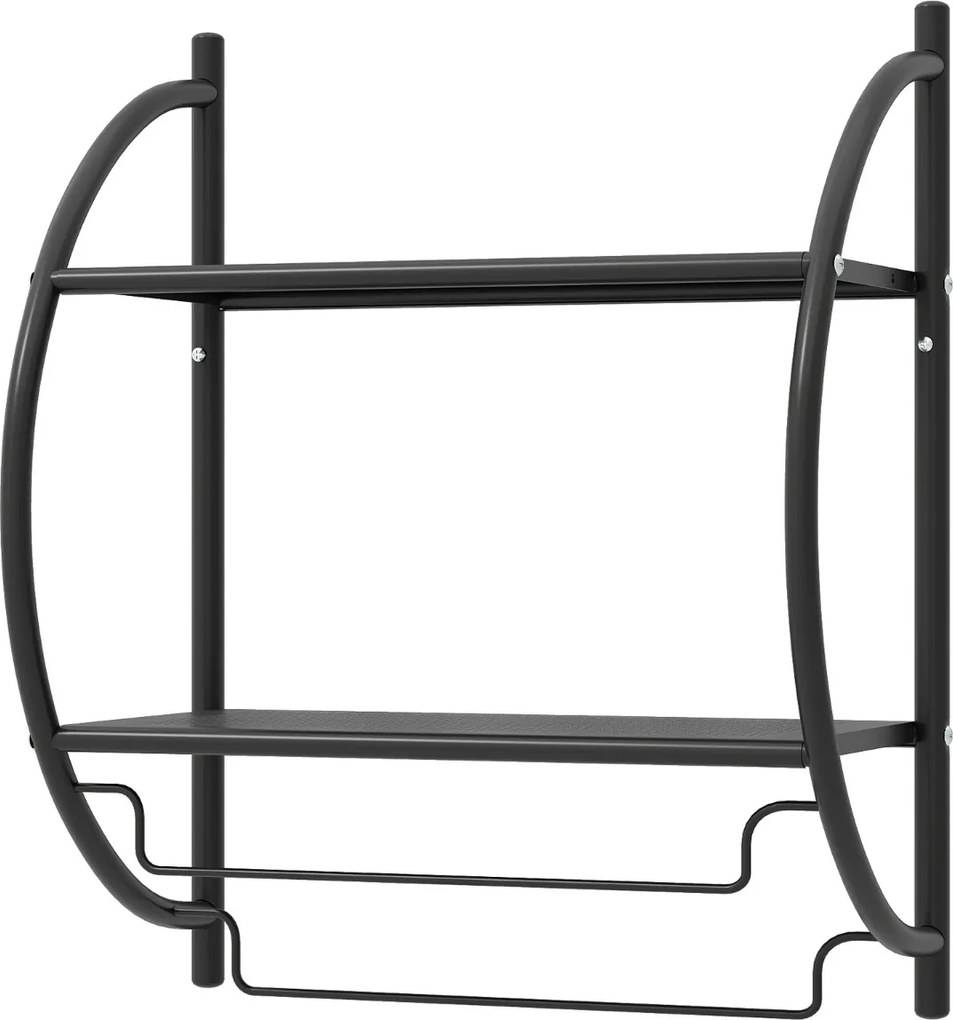 Toalheiro de parede 45 x 26 x 55 cm (C x L x A) com barra e 2 prateleiras para Casa de Banho Preto
