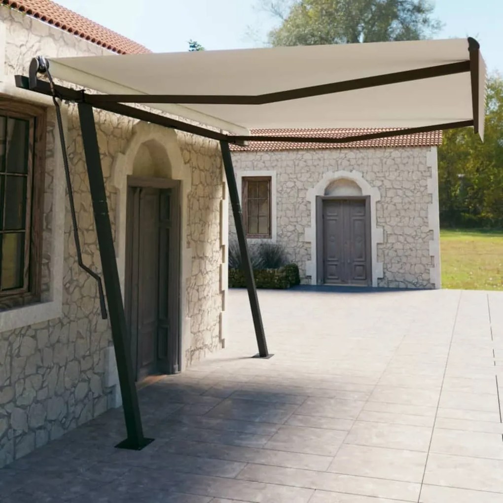 vidaXL Toldo retrátil manual com postes 4,5x3 m cor creme