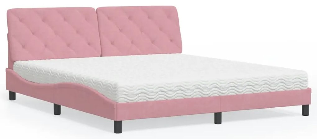vidaXL Cama com colchão 180x200 cm veludo rosa