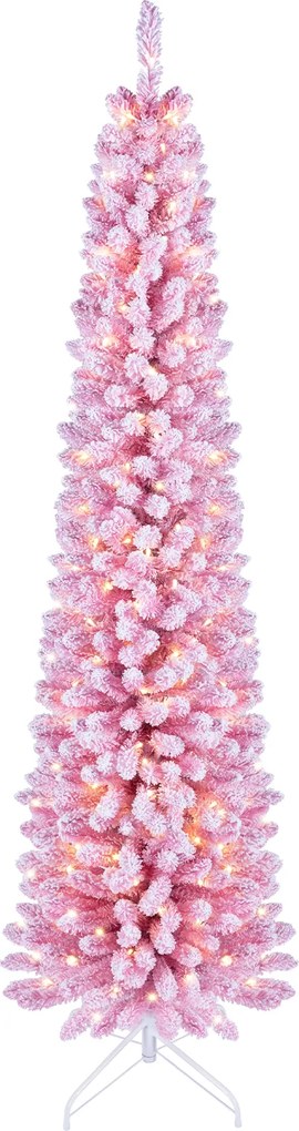 Árvore de Natal Artificial Tipo Lápis, 50 x 50 x 210 cm, Iluminação LED Integrada, Rosa