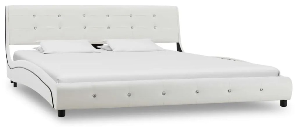 Cama com colchão 160x200 cm couro artificial branco