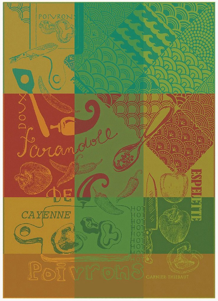 Panos de cozinha jacquard Espelette Tor50 Basque, conjunto de 2