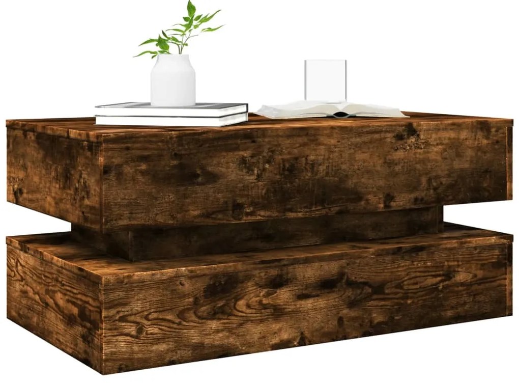 Mesa de centro com luzes LED 90x50x40 cm carvalho fumado