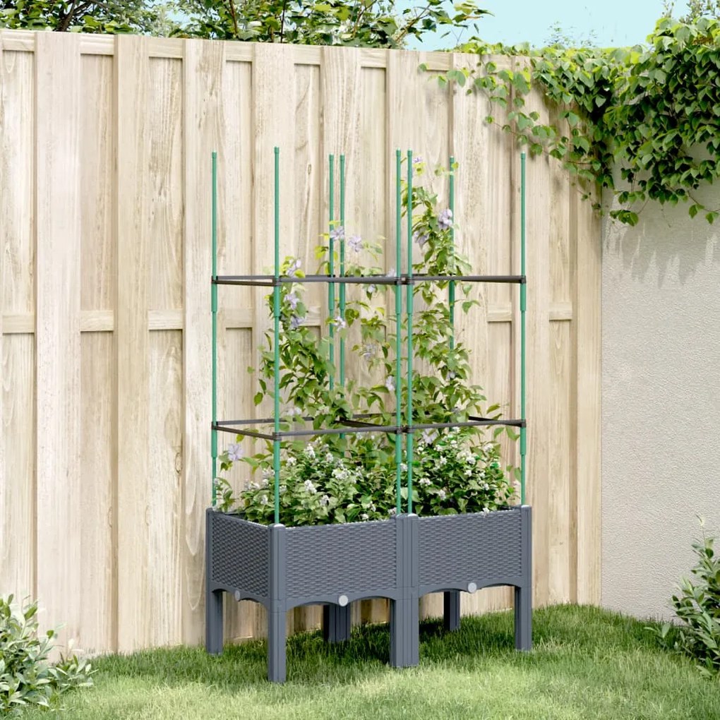 vidaXL Vaso/floreira de jardim c/ treliça 80x40x142,5 cm PP cinzento azul