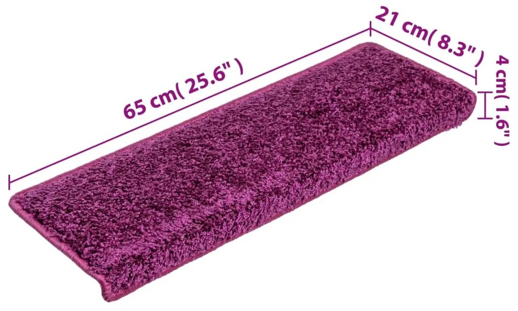 Tapete/carpete para degraus 15 pcs 65x21x4 cm violeta
