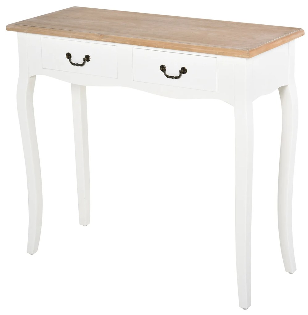 Mesa de console auxiliar com design retrô com 2 gavetas Pinho 87x34x78,5 cm Branco