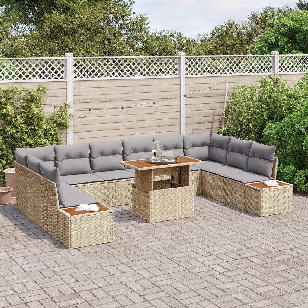 Conjunto de Sofá de Jardim vidaXL de 11 Peças com Almofadas Bege Ratta
