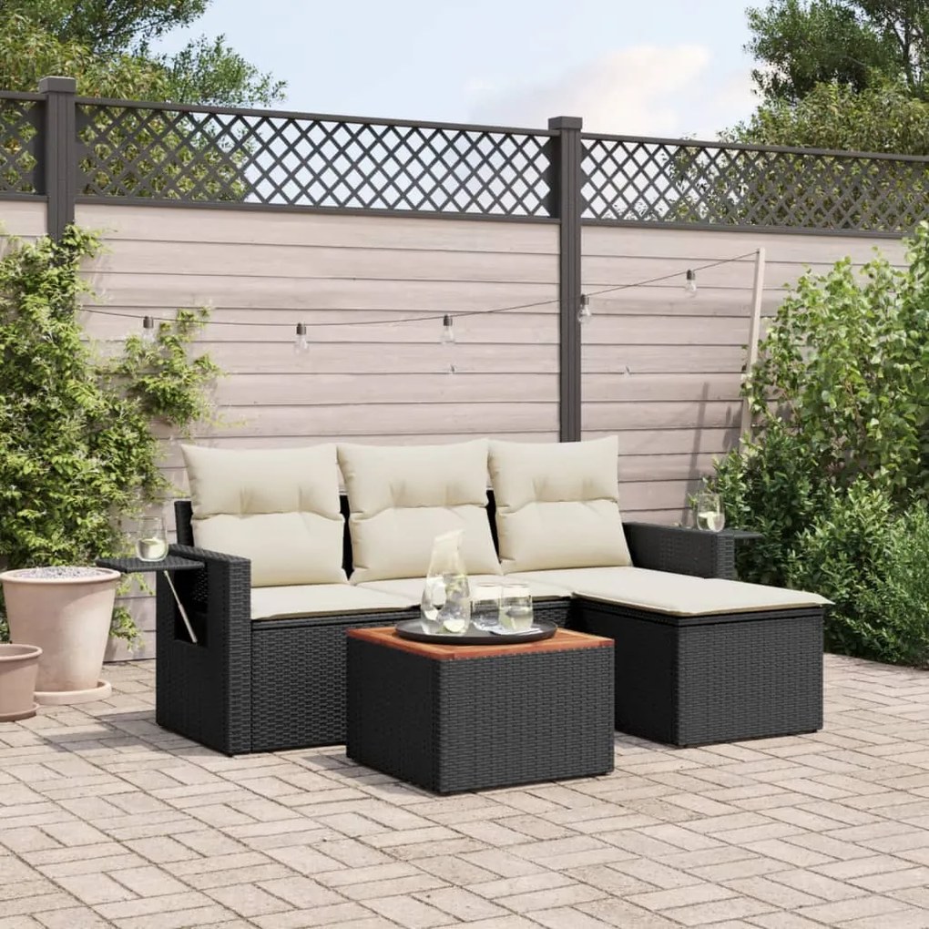 vidaXL 5 pcs conjunto sofás de jardim com almofadões vime PE preto