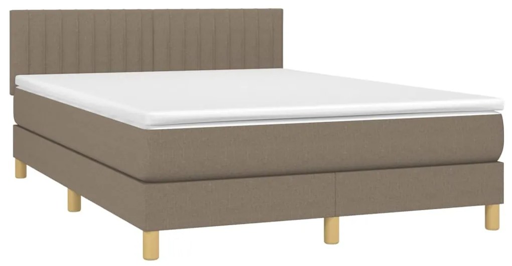 Cama box spring colchão/LED 140x200 cm tecido cinza-acastanhado