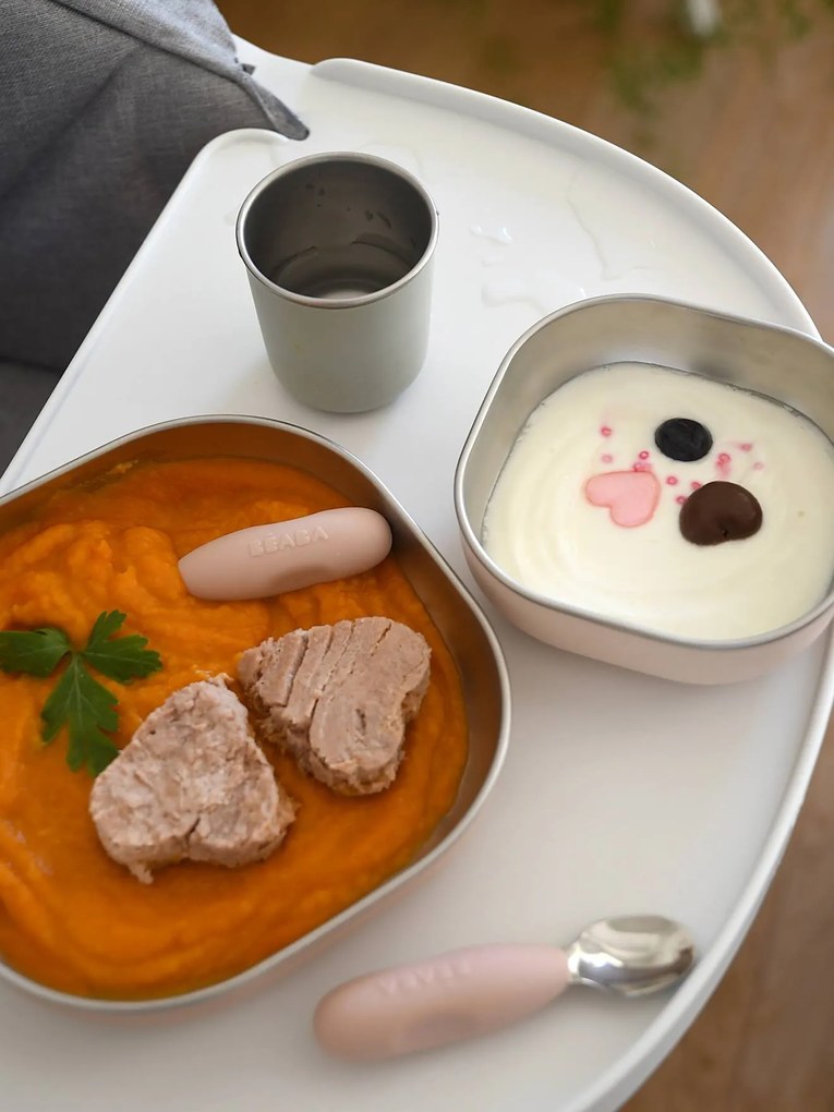 Conjunto de refeição com 3 peças de inox, BEABA rosa