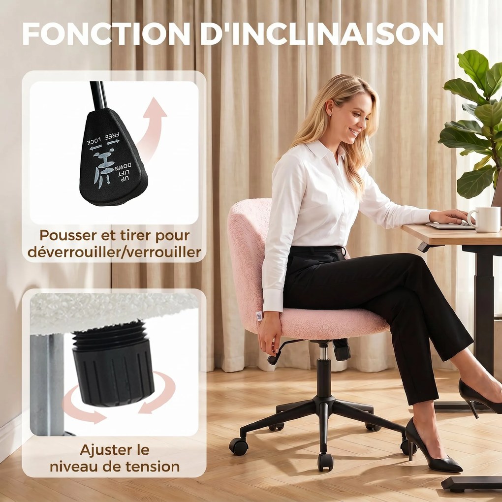 Cadeira de Secretária Ergonómica, 59 x 52 x 84,5 cm, Altura Regulável, Rosa