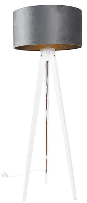 Candeeiro de pé moderno tripé branco abajur veludo cinzento 50cm - TRIPOD CLASSIC Moderno