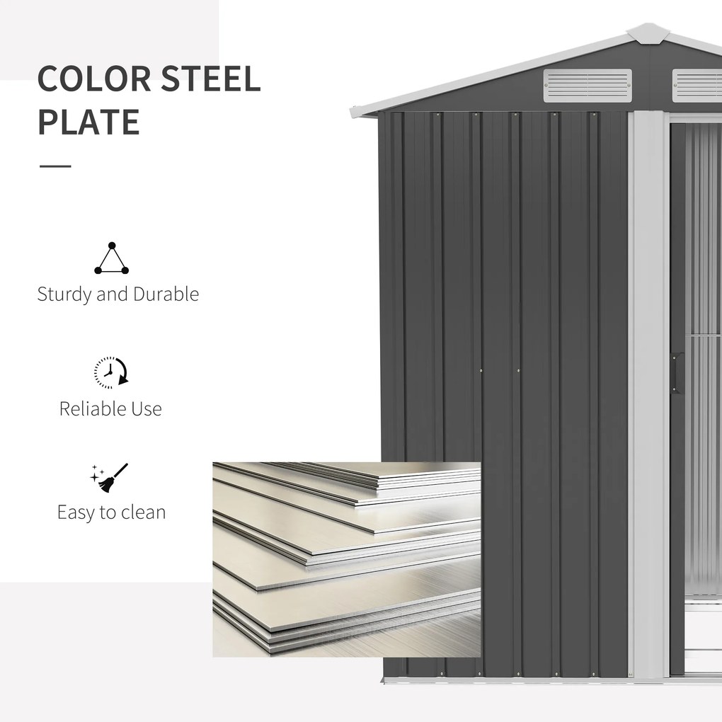 Abrigo de Jardim de 2m² 152x132x188cm Abrigo de Exterior de Aço Galvanizado com Porta Corredeira e Ventilações para Armazenamento de Ferramentas Cinza
