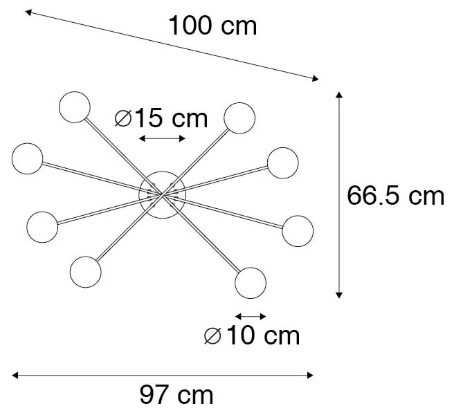 Candeeiro de teto moderno preto com dourado 8 luzes - Athens Wire