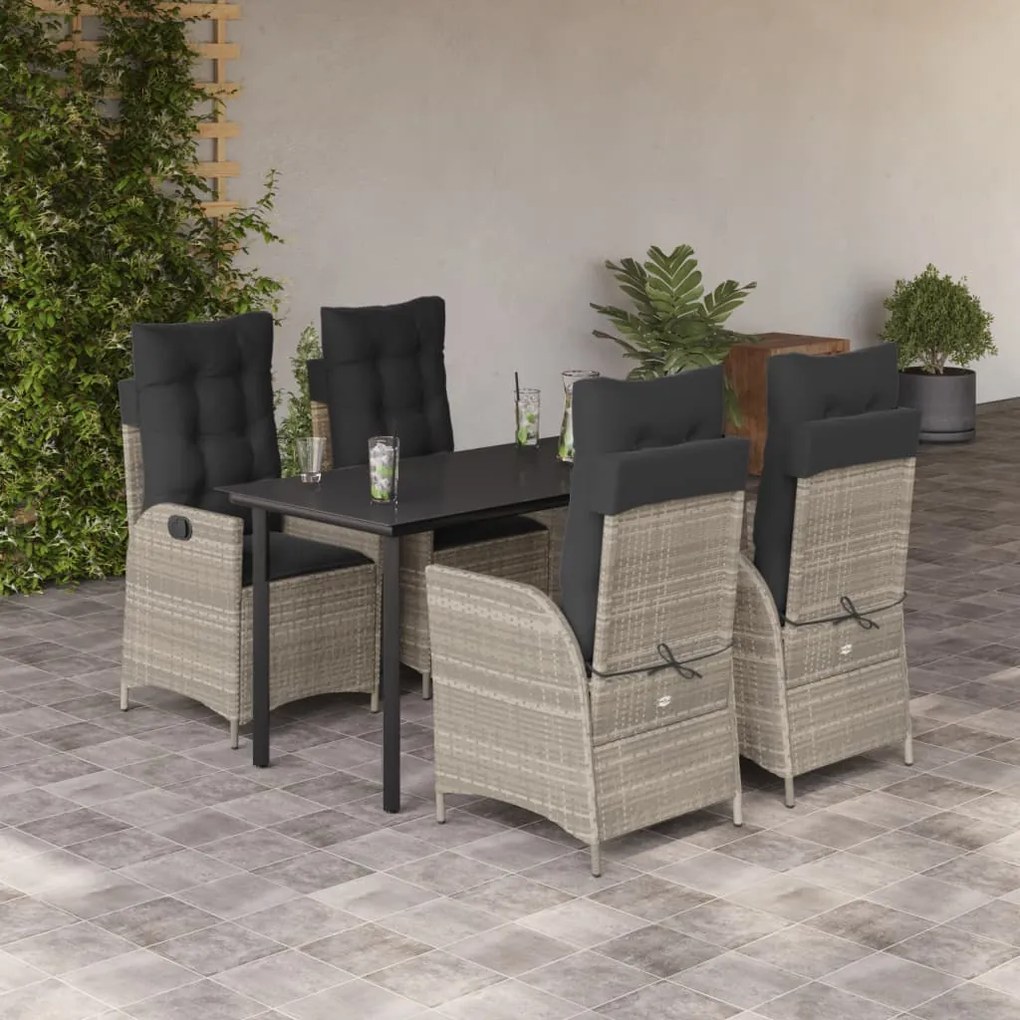 vidaXL 5 pcs conjunto de jantar p/ jardim c/ almofadões cinzento claro