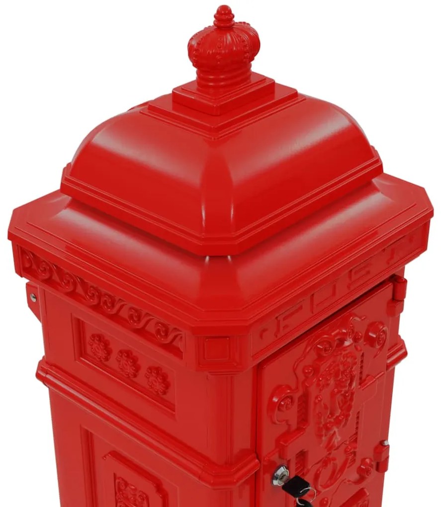 Caixa correio coluna vintage alumínio inoxidável vermelho