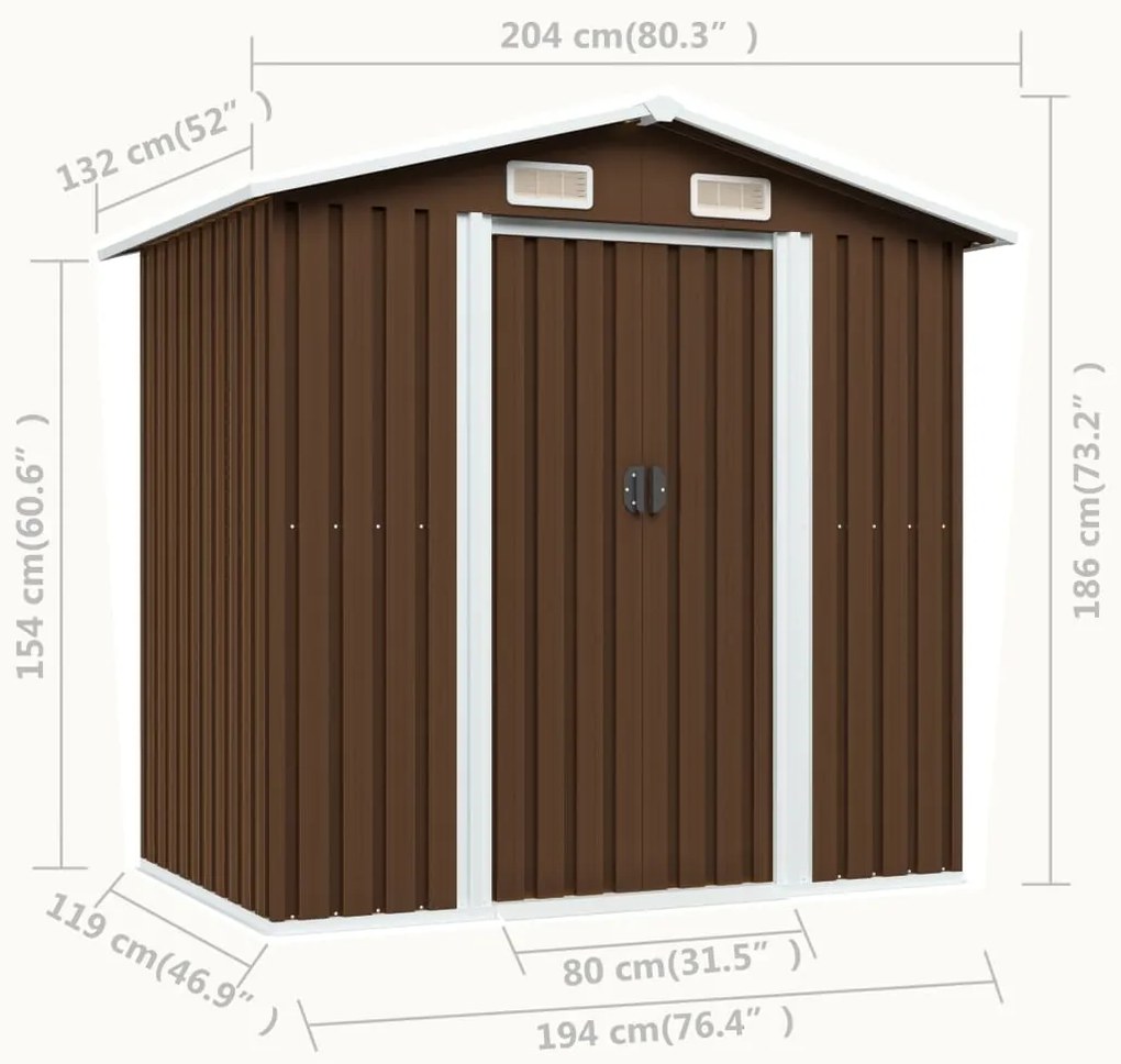 Abrigo de jardim 204x132x186 cm aço castanho