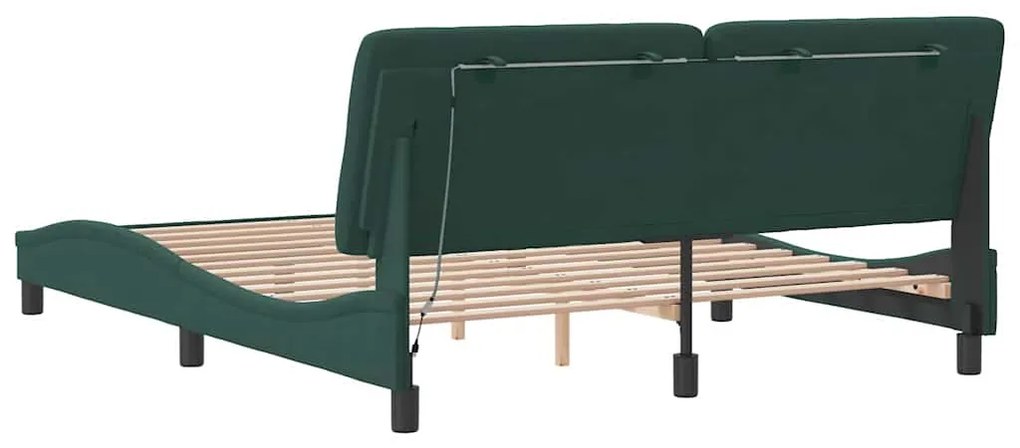 Estrutura de cama c/ luzes LED 160x200 cm veludo verde-escuro