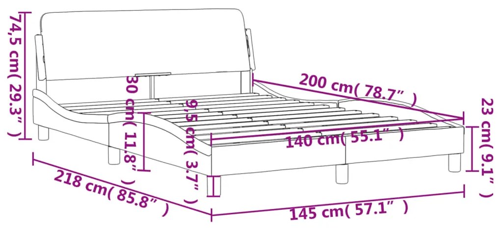 Estrutura de cama c/ cabeceira 140x200 cm tecido preto