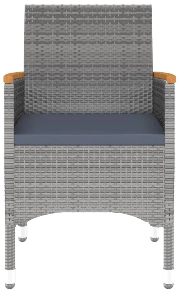 3 pcs conjunto de jantar para jardim vime PE cinzento