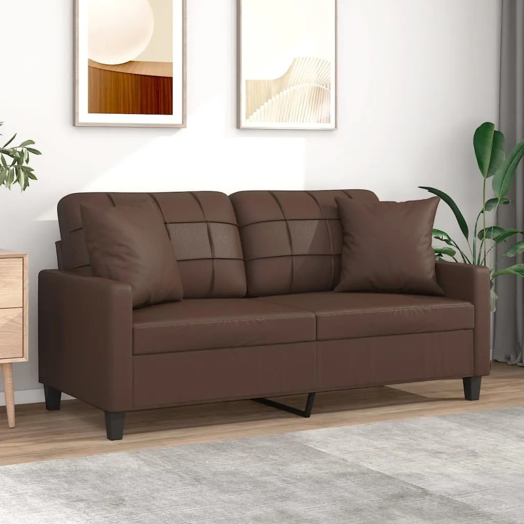 vidaXL Sofá 2 lug. c/ almofadas/almofadões 140cm couro artif. castanho