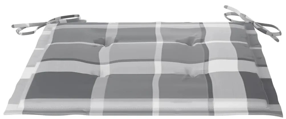Cadeiras de jardim c/ almofadões xadrez cinzento 4 pcs teca